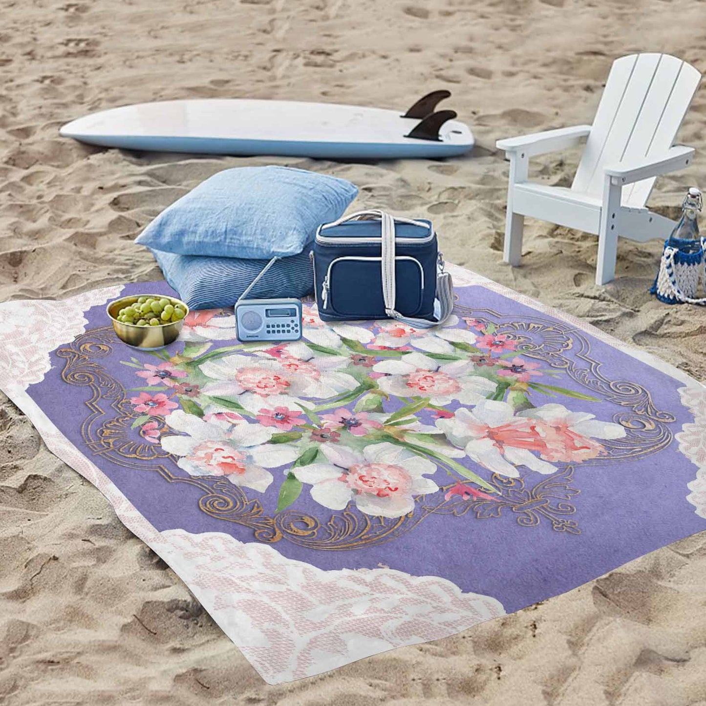 Victorian lace print waterproof picnic mat, 69 x 55in, design 47