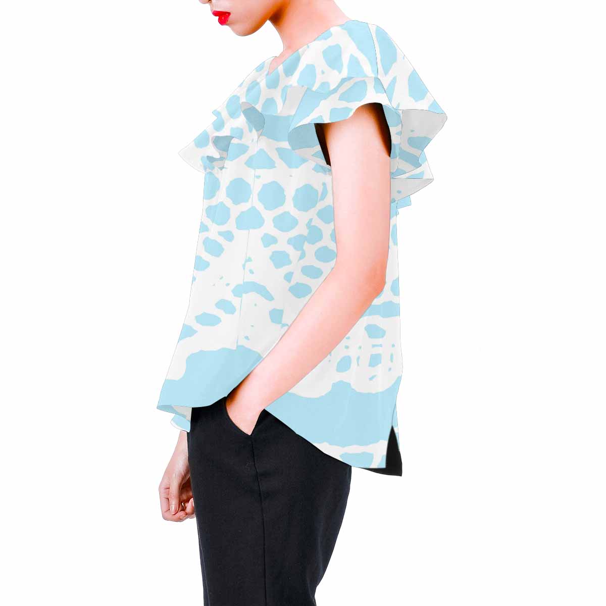 Victorian Lace print Chiffon Blouse, design 08