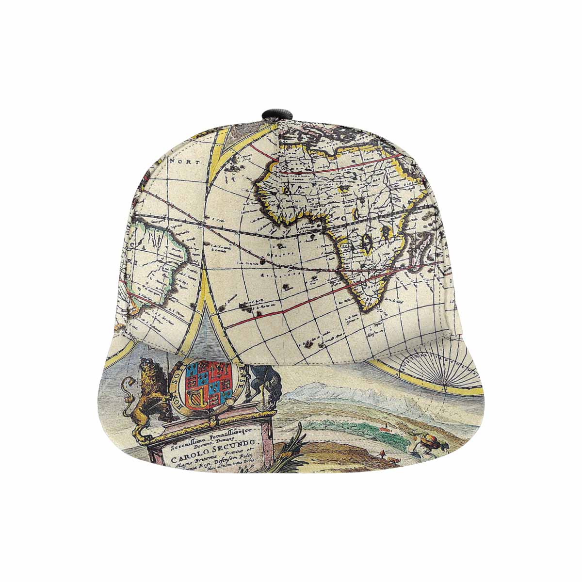 Antique Map design mens or womens deep snapback cap, trucker hat, Design 19