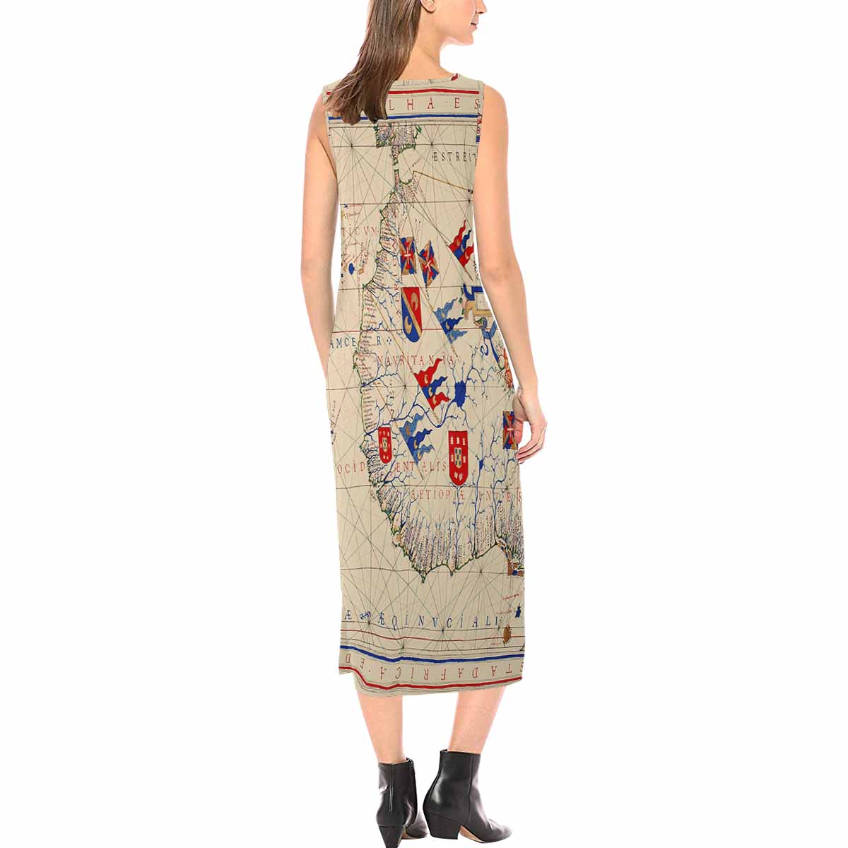 Antique Map chic long dress, Design 40