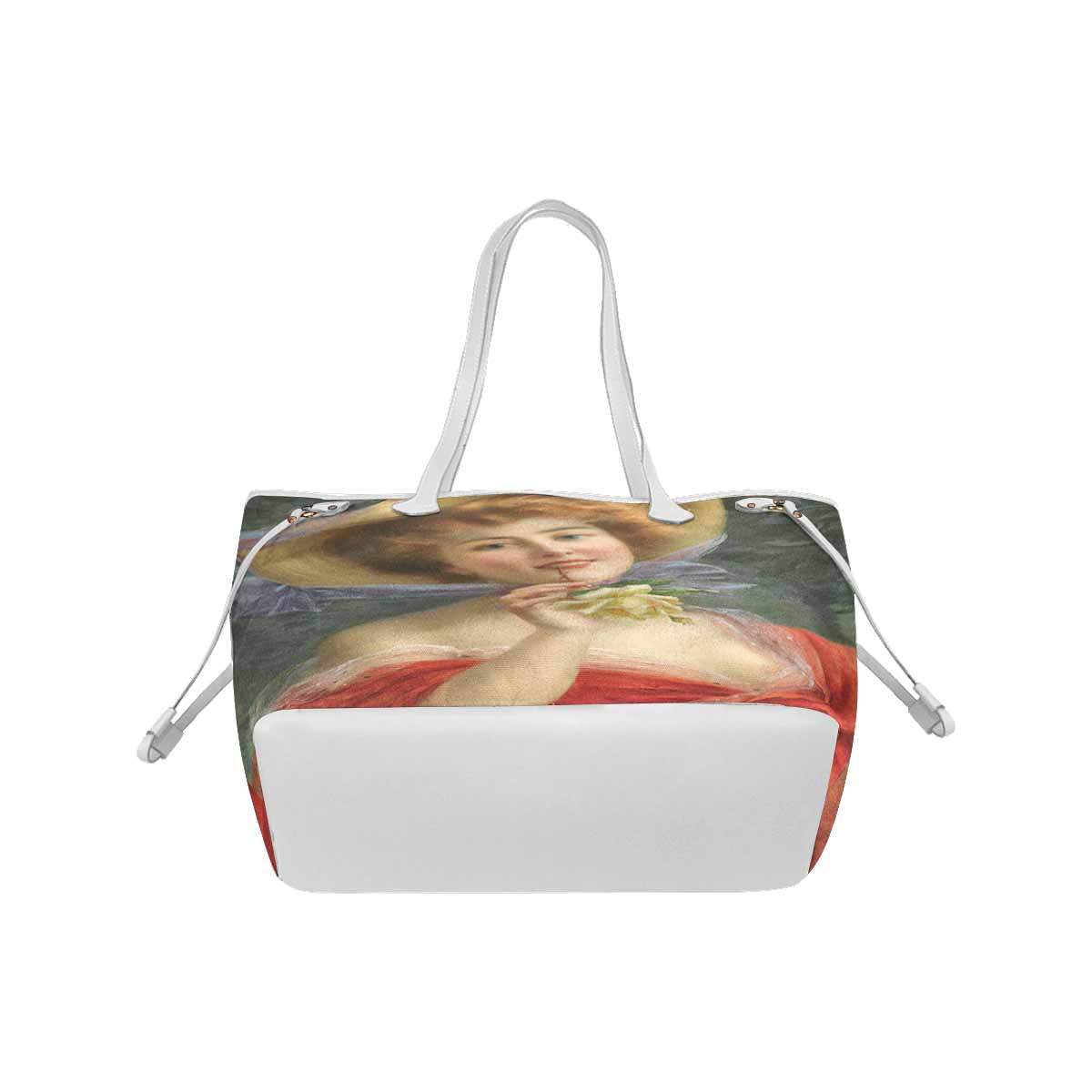 Victorian Lady Design Handbag, Model 1695361, Young Girl With A Rose, WHITE TRIM