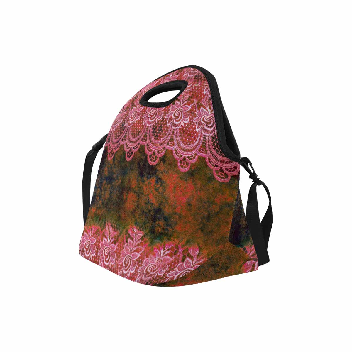 Victorian lace print insulated lunch bag, design 32