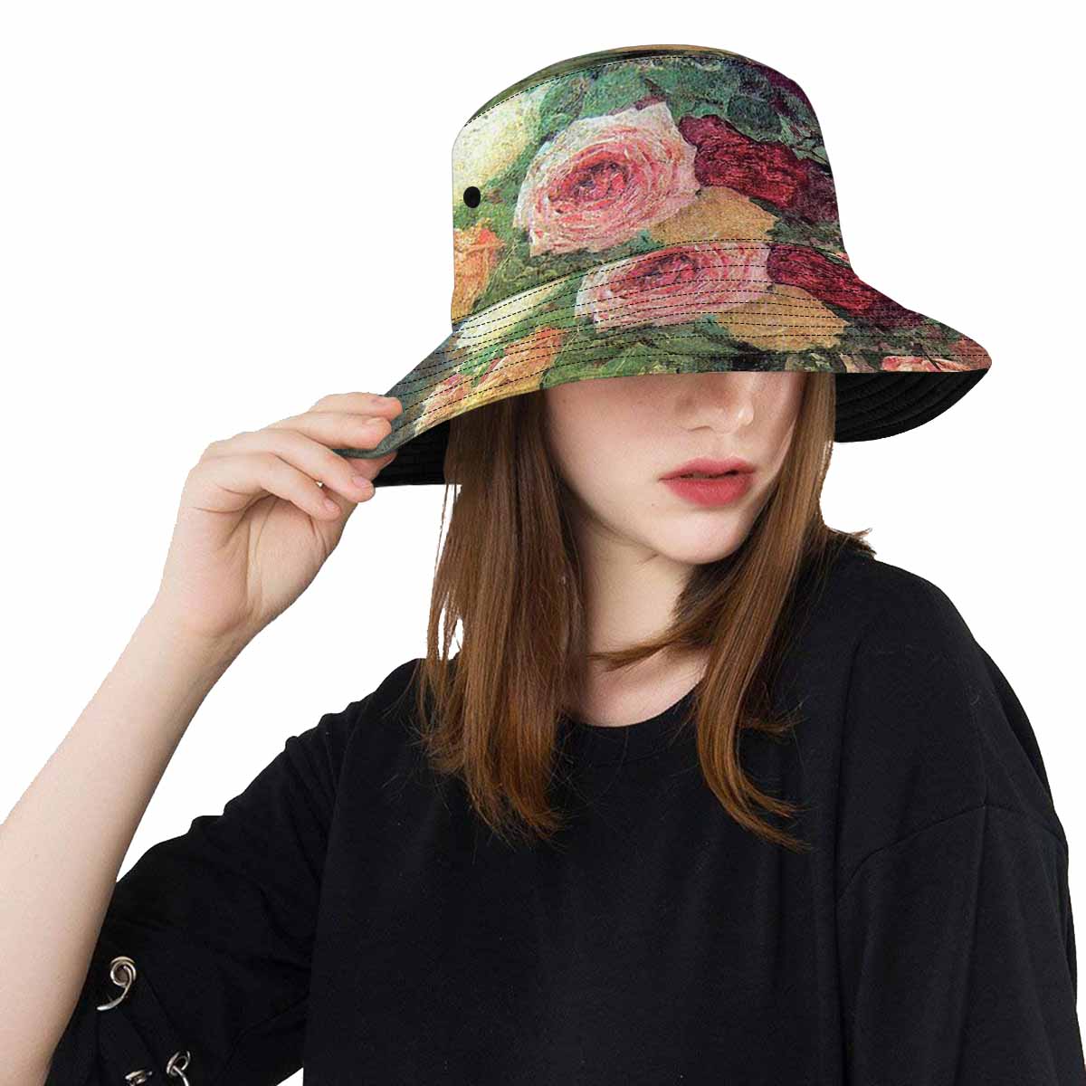 Vintage floral unisex bucket boonie Hat, outdoors hat, Design 29