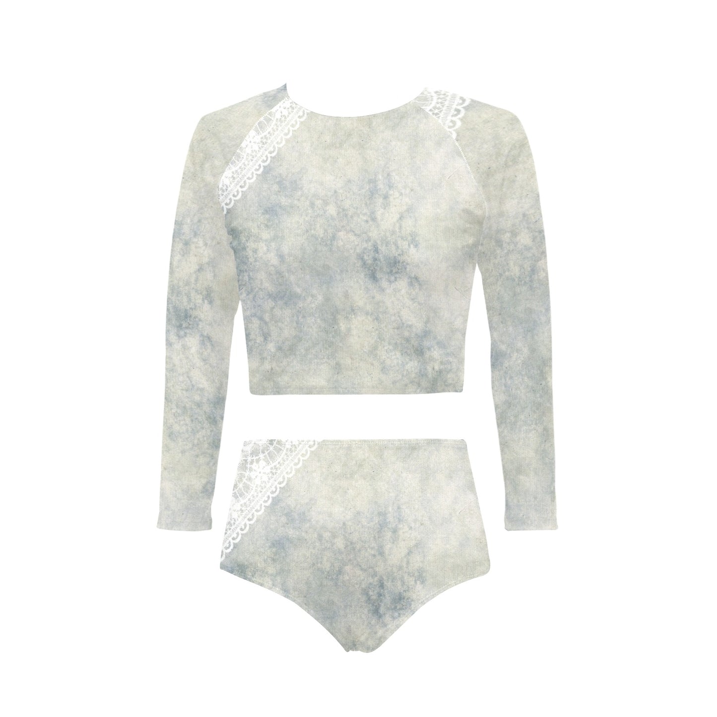Victorian printed lace, long sleeve 2pc swimsuit, beachwear, design 36 Long Sleeve Bikini Set (Model S27)