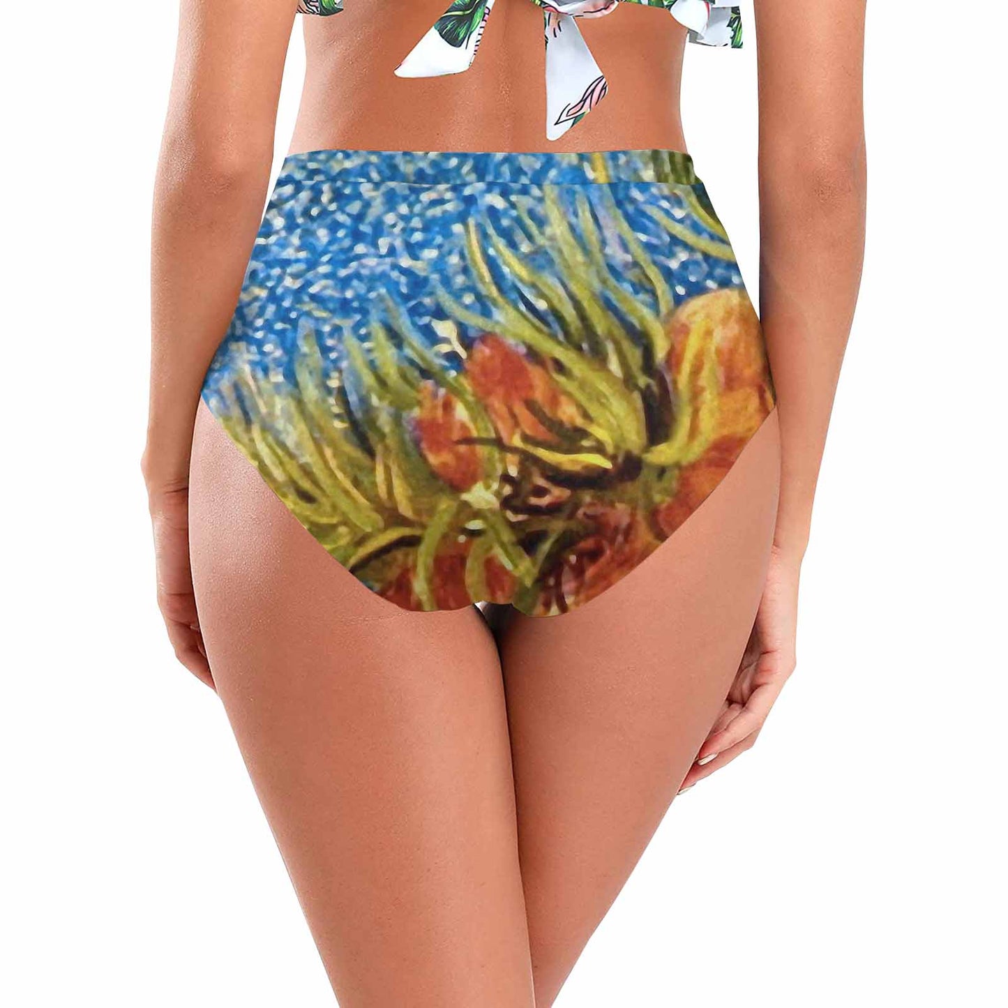 Vintage floral High waist bikini bottom, Design 42