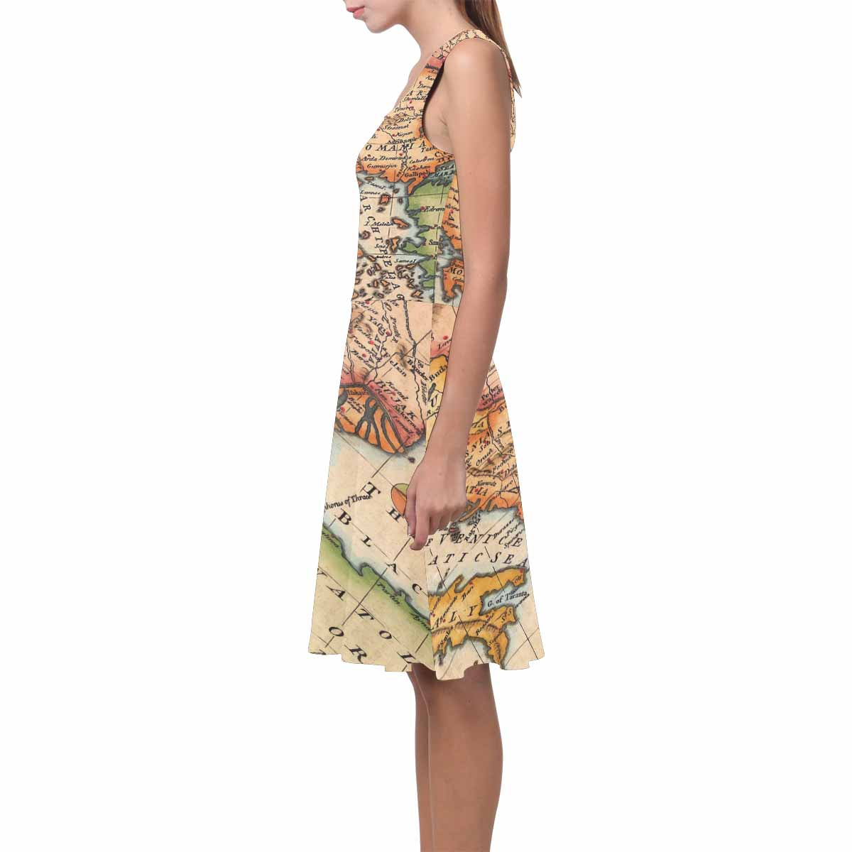 Antique Map casual summer dress, MODEL 09534, design 15