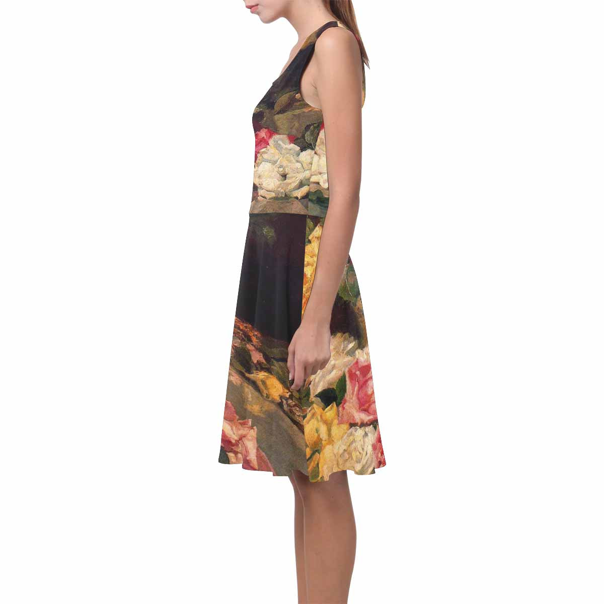 Vintage floral short summer flare dress,  XS to 3XL plus size, model D09534 Design 37