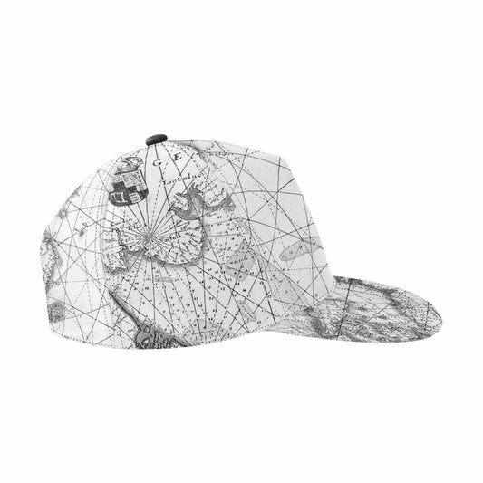 Antique Map design mens or womens deep snapback cap, trucker hat, Design 5