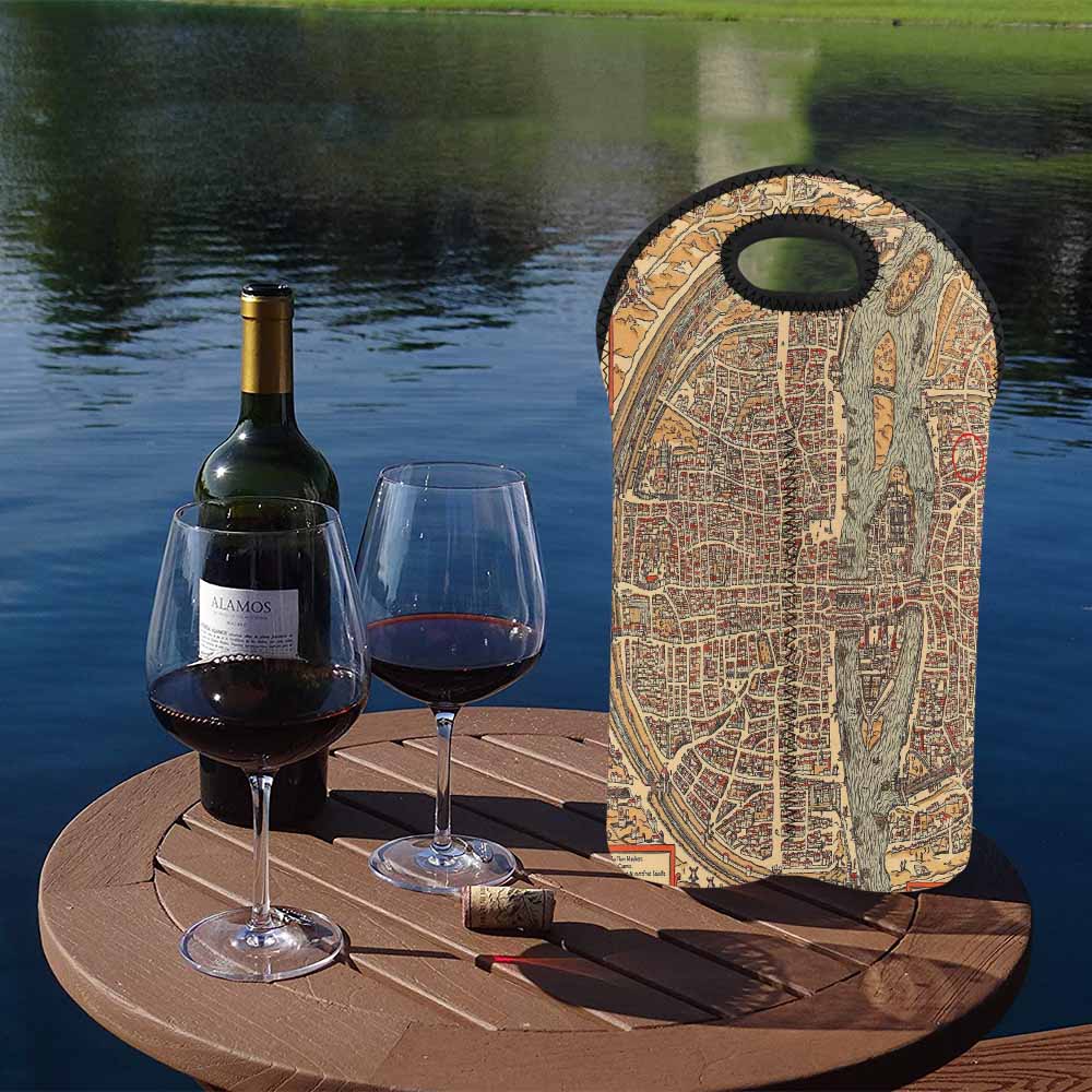 2 Bottle Antique map wine bag,Design 49
