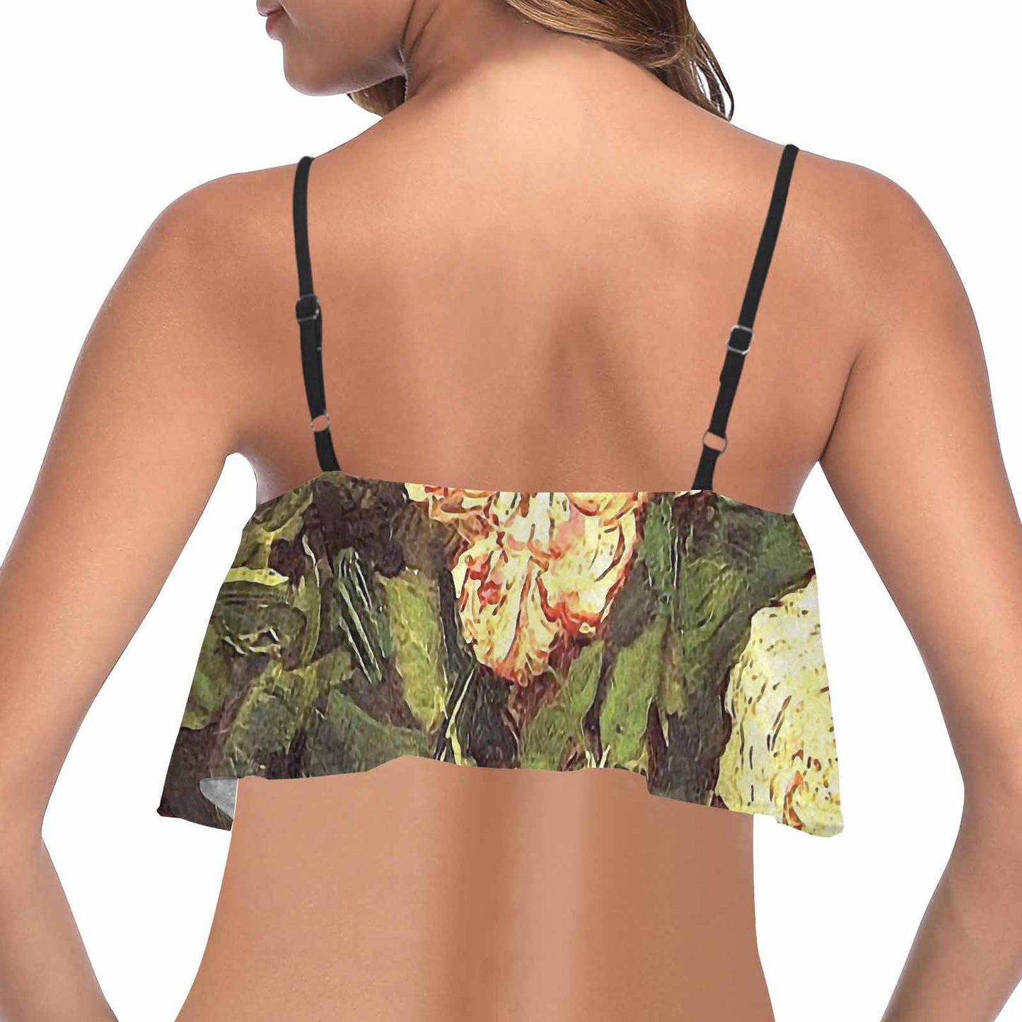 Vintage floral flounce bikini top, Design 27
