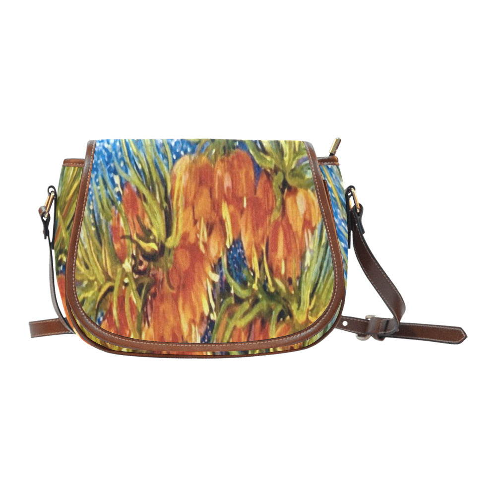 Vintage floral handbag, Design 42 Model 1695341 Saddle Bag/Large (Model 1649)