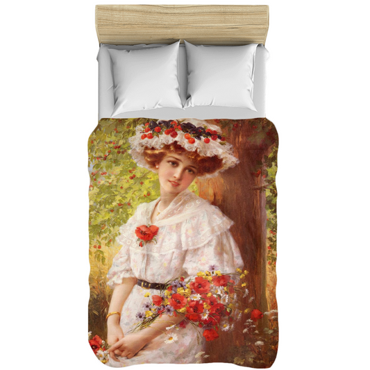 Victorian lady design comforter, twin, twin XL, queen or king, Under the Cherry Tree