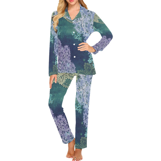 Victorian printed lace pajama set, design 05 Women's Long Pajama Set (Sets 02)