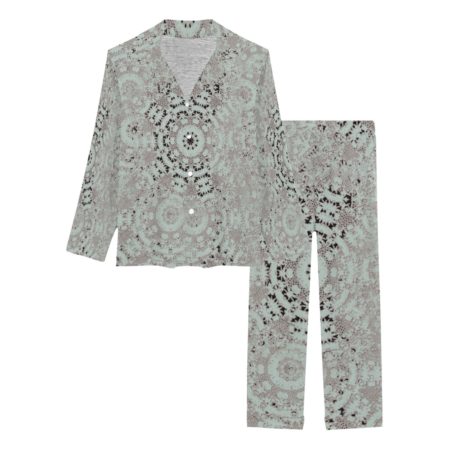 Victorian printed lace pajama set, design 51 Women's Long Pajama Set (Sets 02)