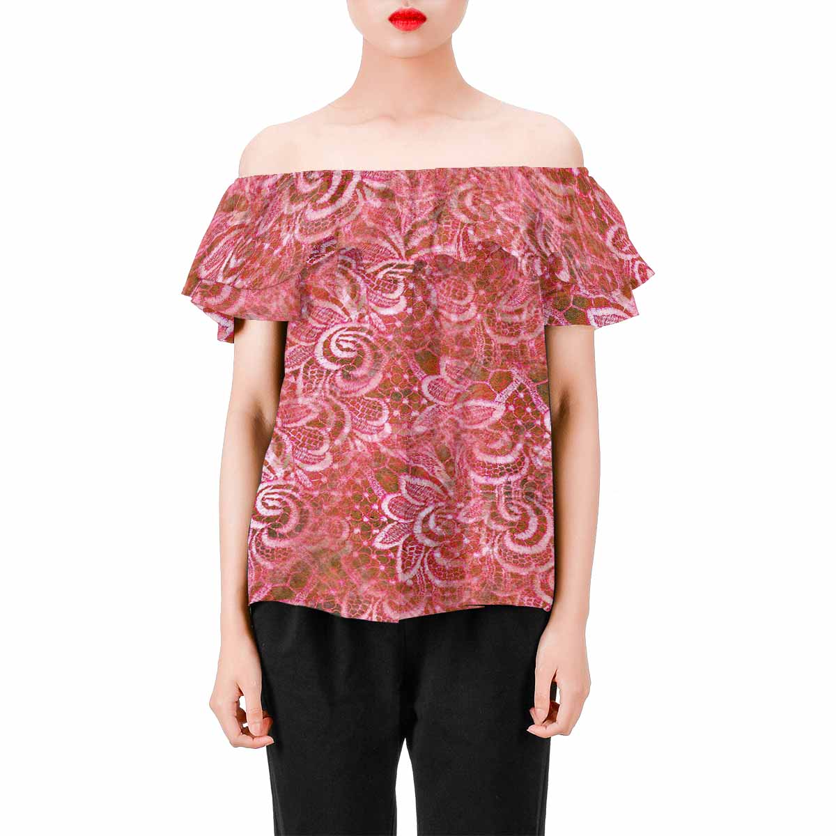 Victorian Lace print Chiffon Blouse, design 33