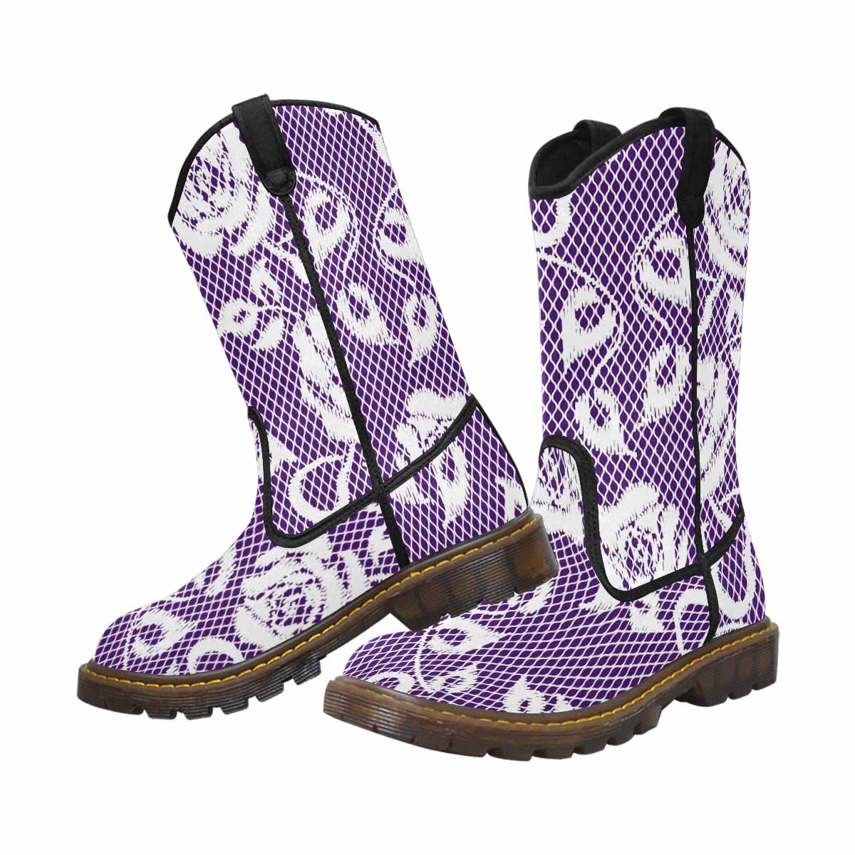 Victorian lace print, western lumber boots, design 18
