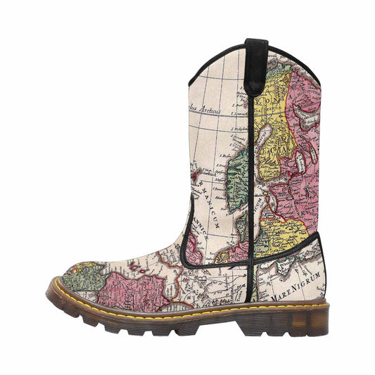 Antique Map design womens western lumber boots, Design 43