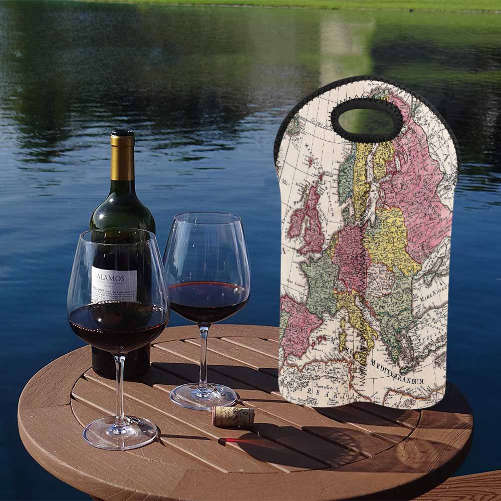 2 Bottle Antique map wine bag,Design 43
