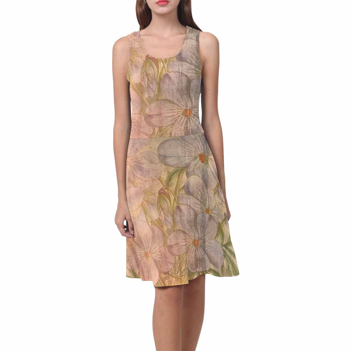 Vintage floral short summer flare dress,  XS to 3XL plus size, model D09534 Design 13xx
