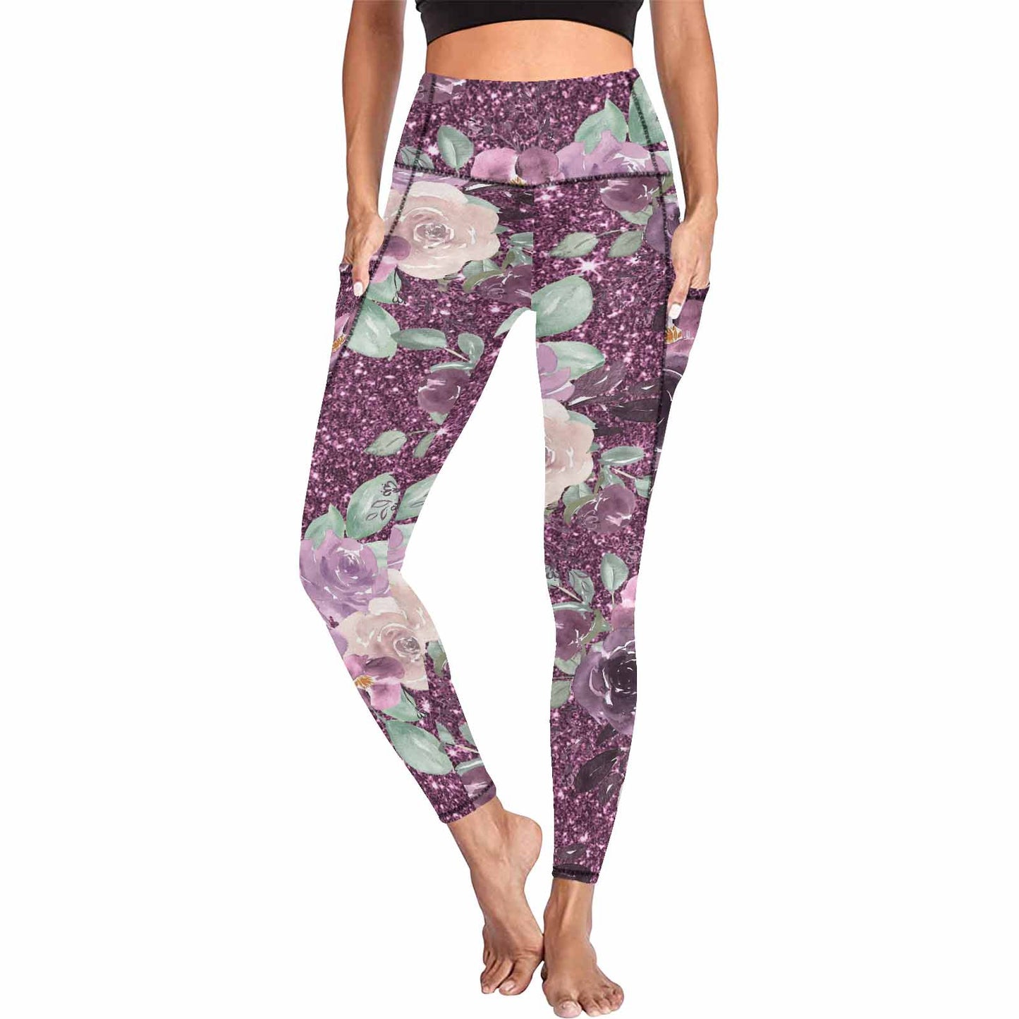 Floral 2, active wear leggings, outside surge, design 36