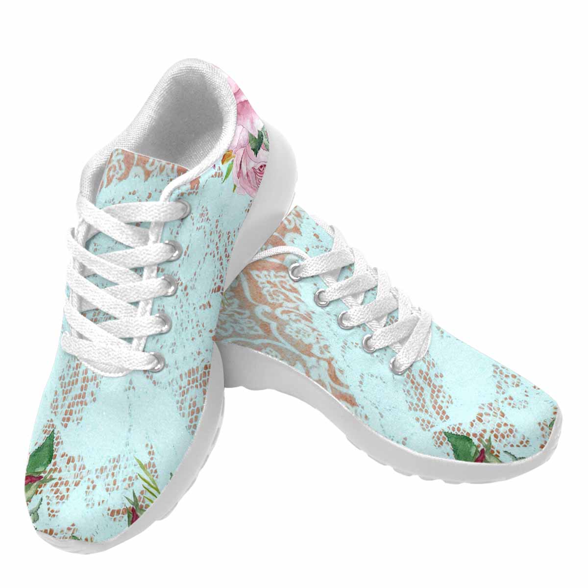 Victorian lace print, womens cute casual or running sneakers, design 24