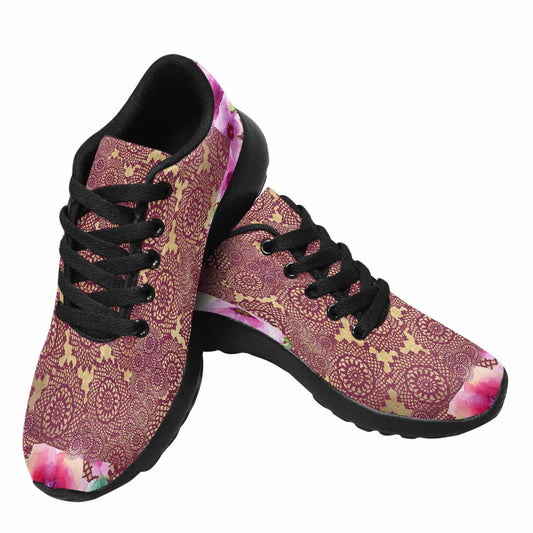 Victorian lace print, womens cute casual or running sneakers, design 13