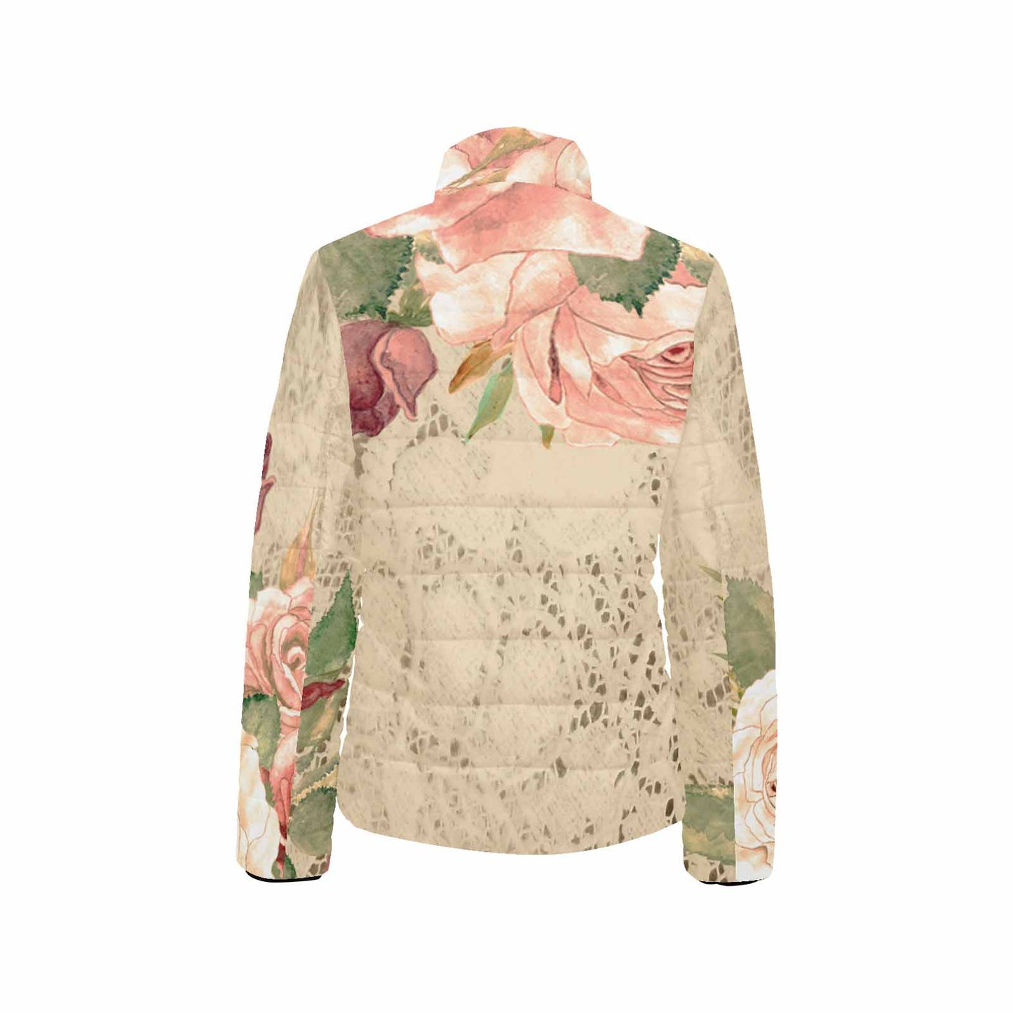 Victorian Lace print womens padded quilted jacket, design 25