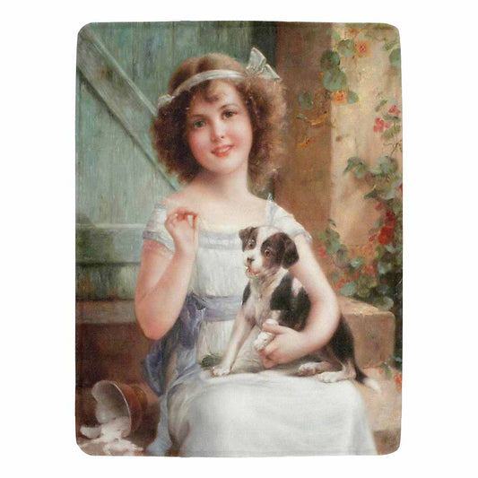 Victorian Girl Design BLANKET, LARGE 60 in x 80 in, Waiting for the Vet