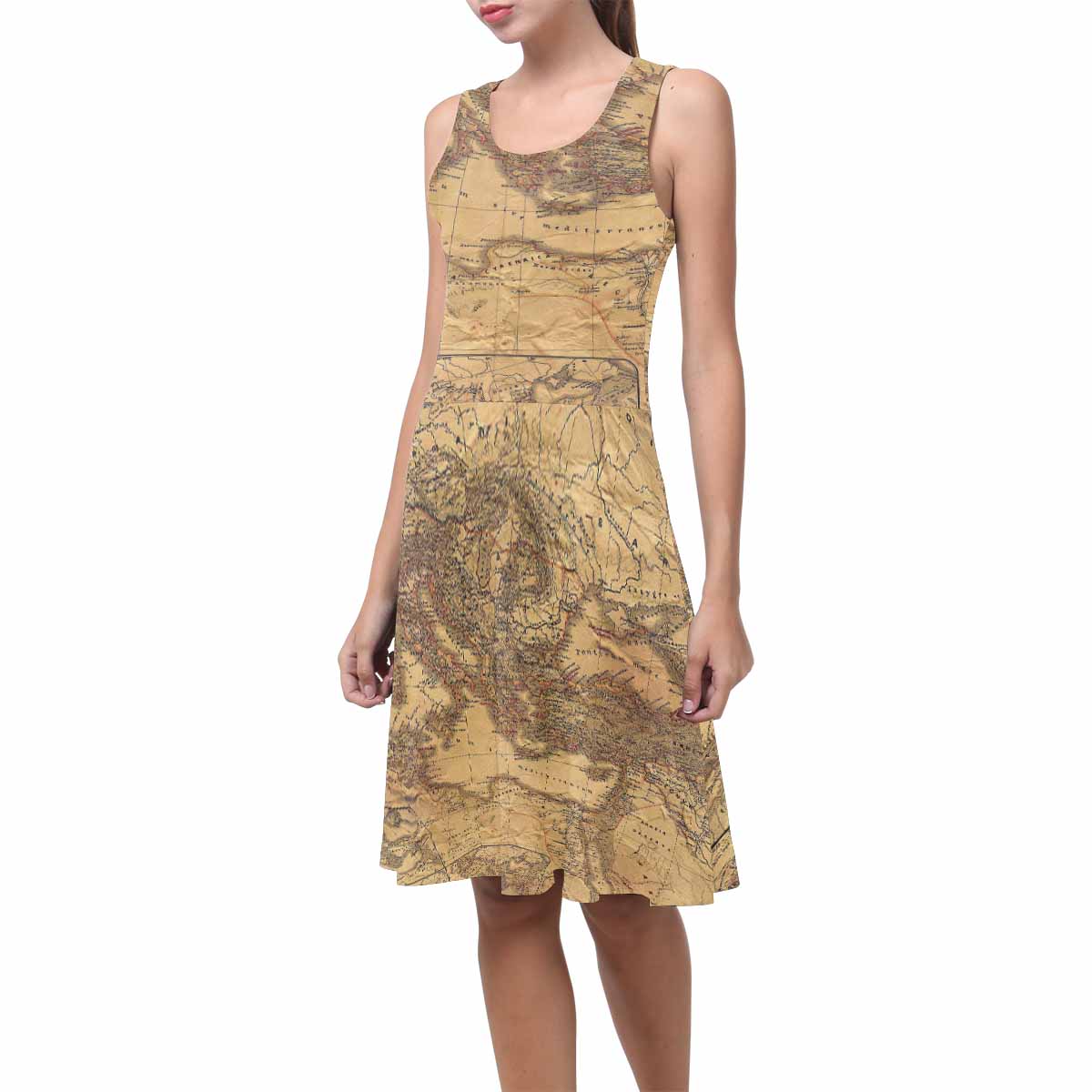 Antique Map casual summer dress, MODEL 09534, design 14