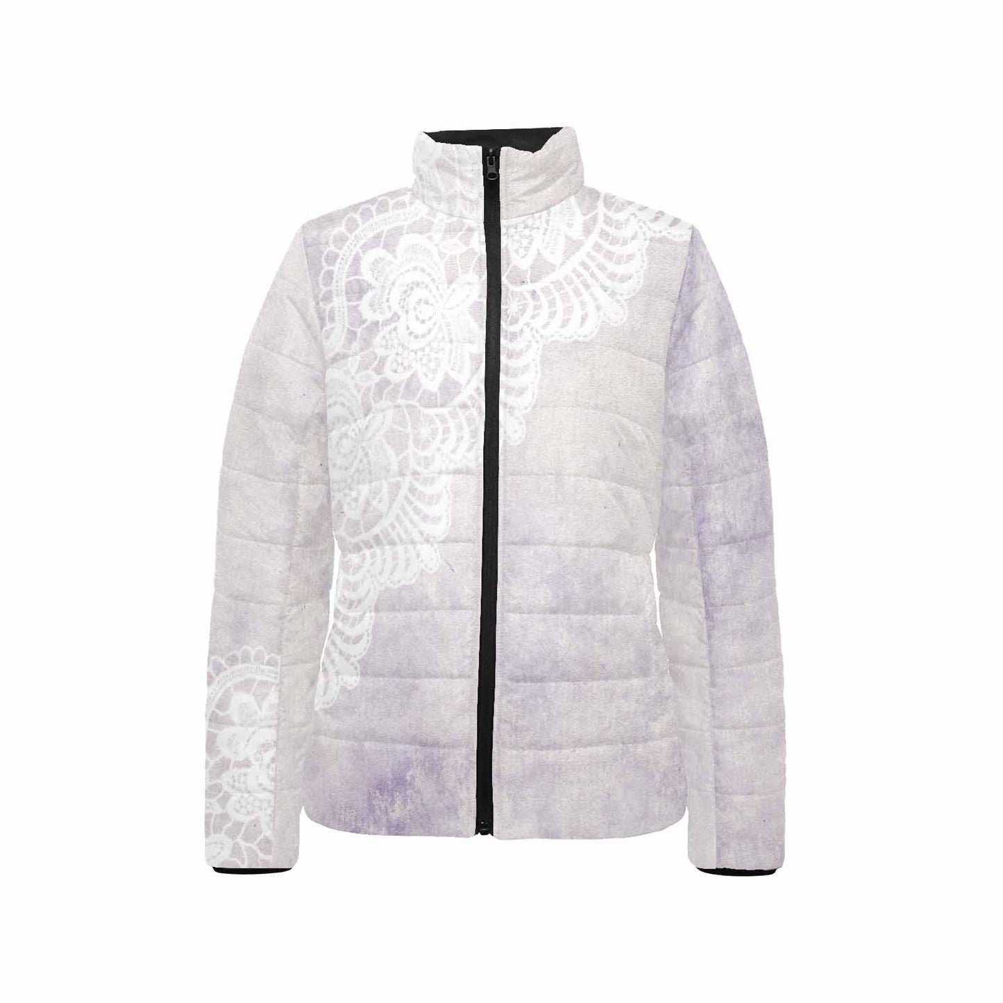 Victorian Lace print womens padded quilted jacket, design 40