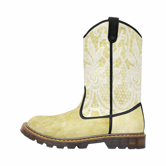 Victorian lace print, western lumber boots, design 44