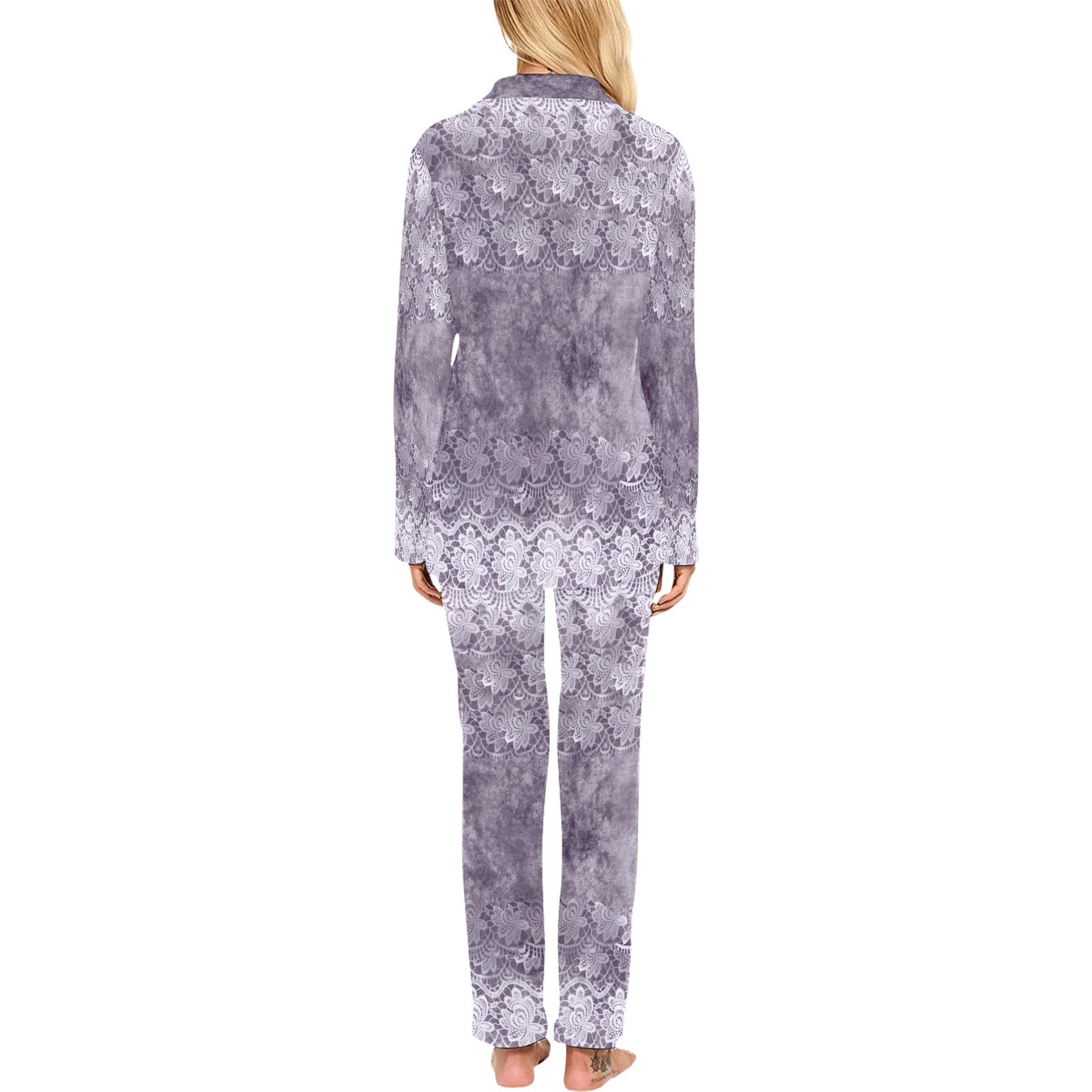 Victorian printed lace pajama set, design 39 Women's Long Pajama Set (Sets 02)