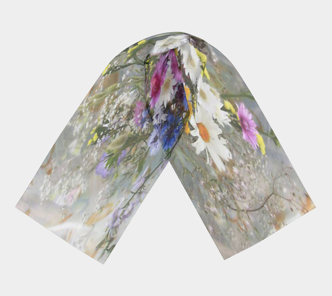 Vintage floral RECTANGLE satin charmeuse scarf, Design 02