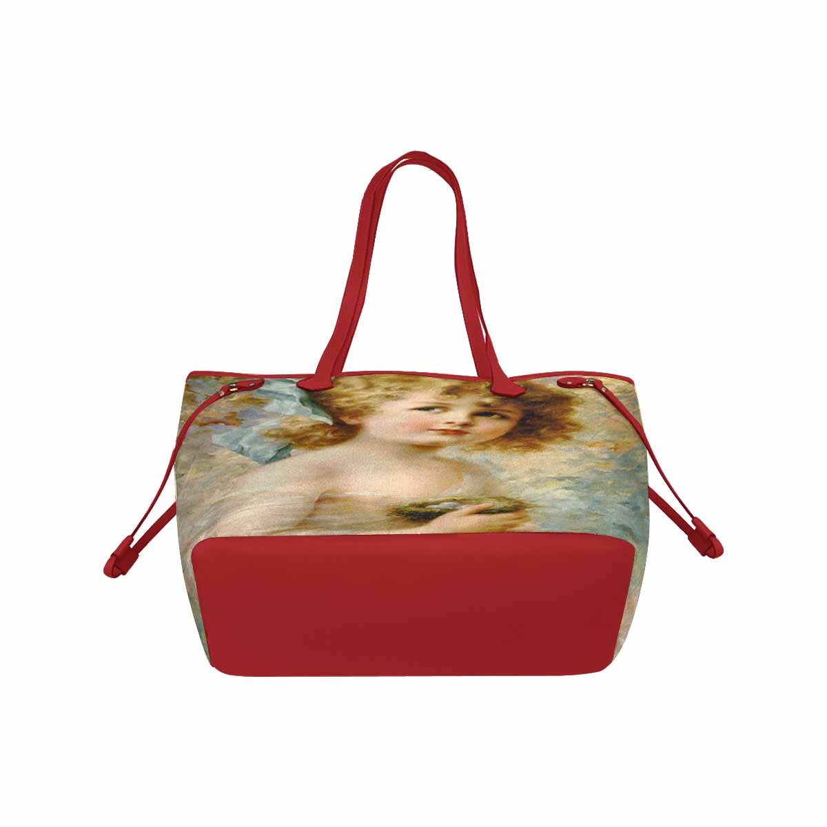Victorian Girl Design Handbag, Model 1695361, Girl Holding A Nest, RED TRIM