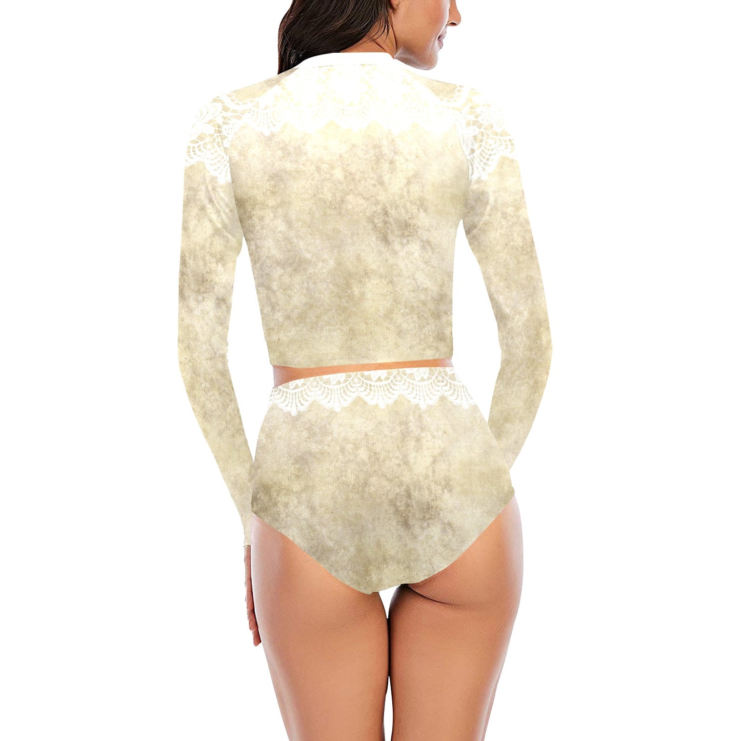 Victorian printed lace, long sleeve 2pc swimsuit, beachwear, design 28 Long Sleeve Bikini Set (Model S27)