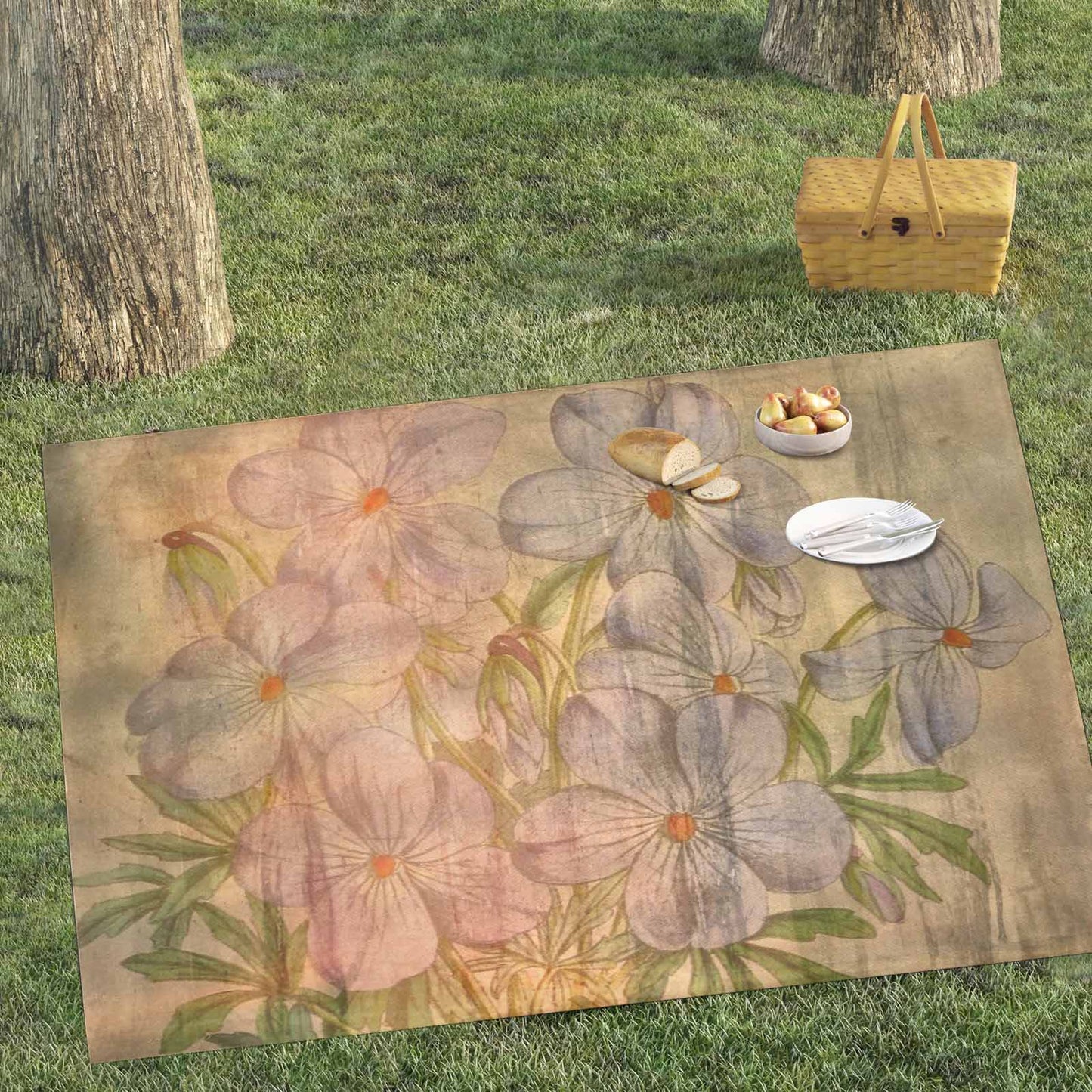 Vintage Floral waterproof picnic mat, 81 x 55in, Design 13xx