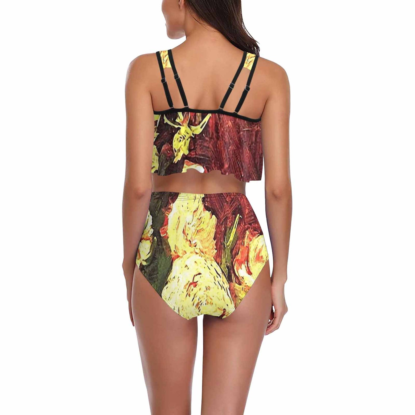 Vintage floral high waisted flounce top bikini, swim wear, Design 27
