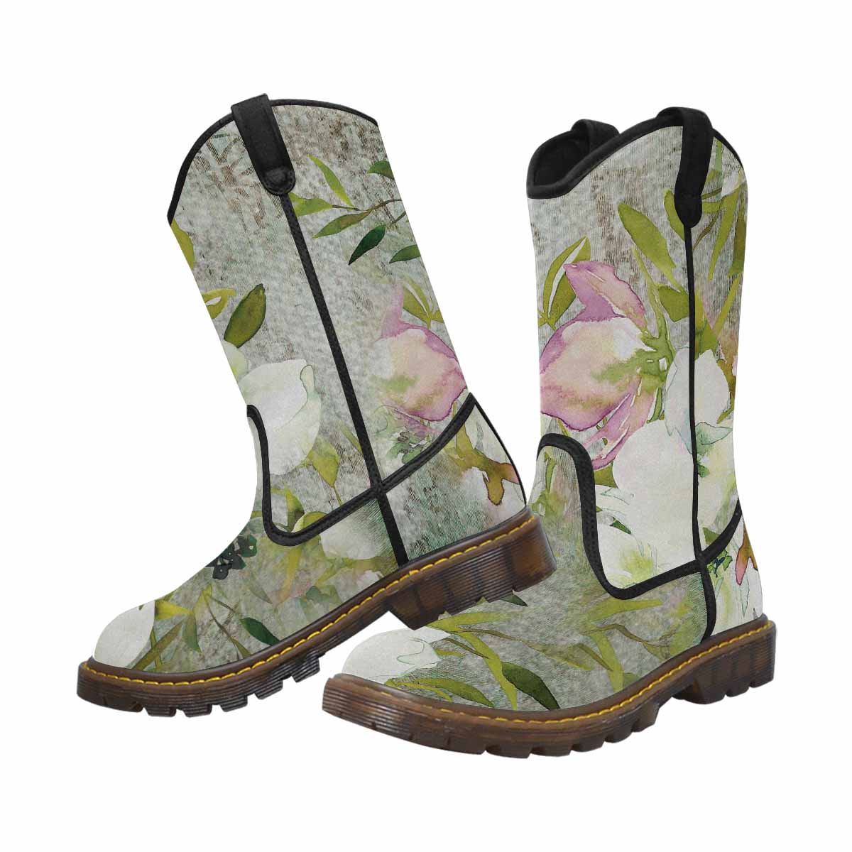 Vintage floral print, western lumber boots Design 03