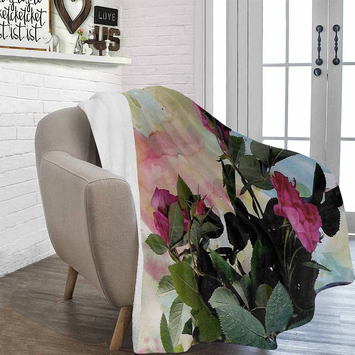 Vintage Floral BLANKET, LARGE 60 in x 80 in, Design 21 C50