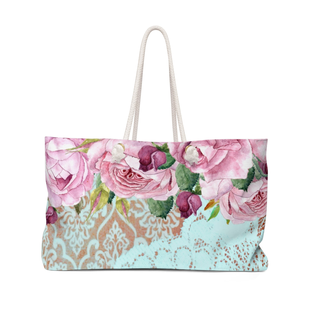 Victorian lace print weekender bag, large, design 24