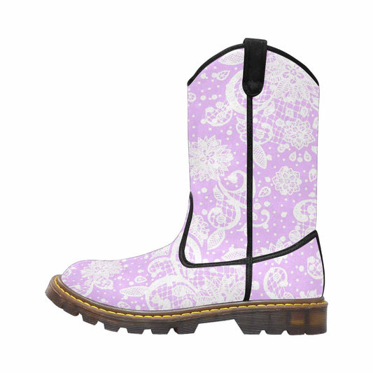 Victorian lace print, western lumber boots, design 06
