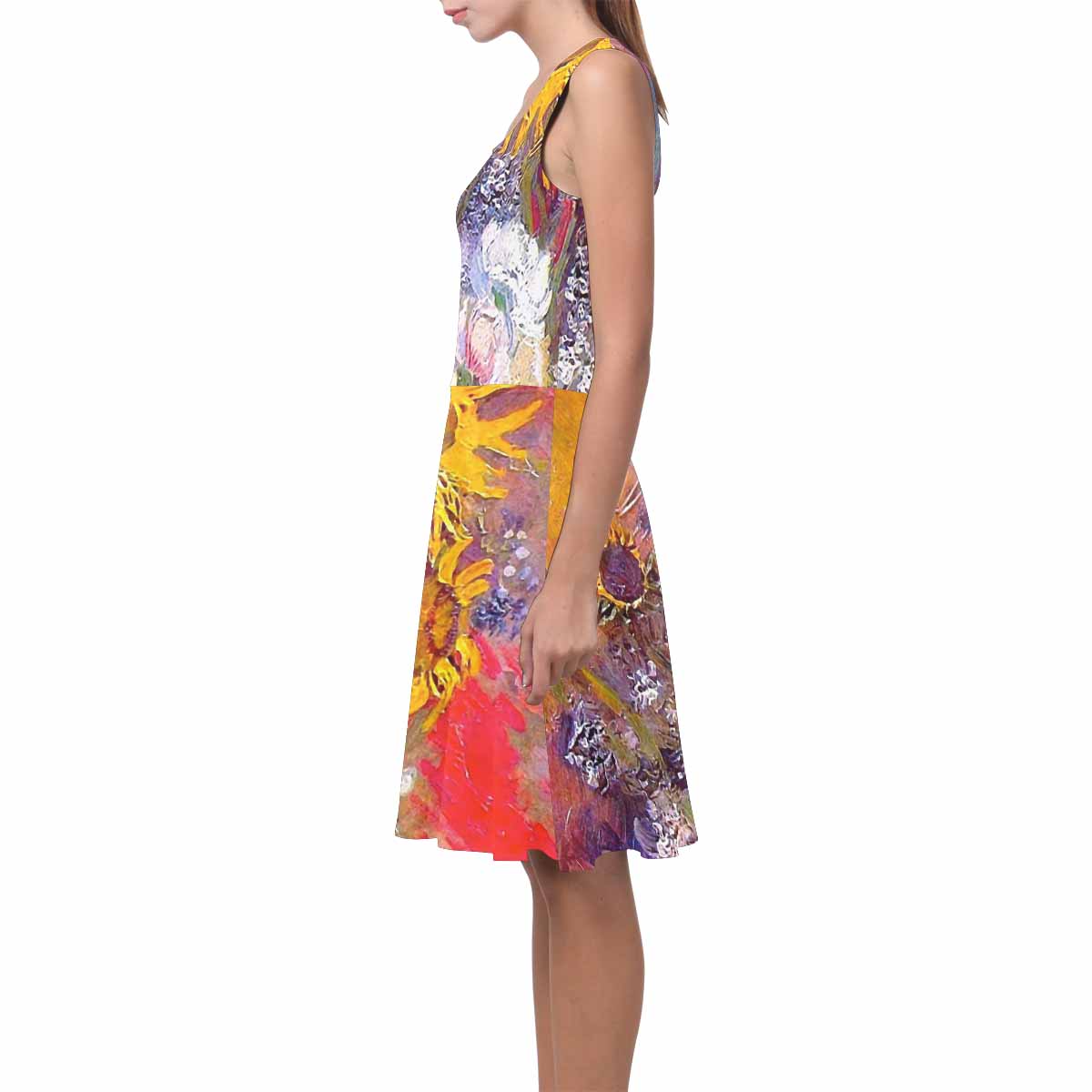 Vintage floral short summer flare dress,  XS to 3XL plus size, model D09534 Design 54