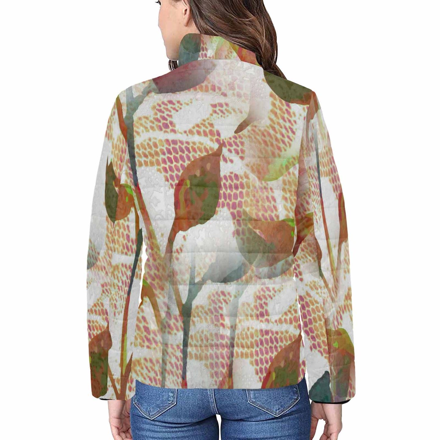 Victorian Lace print womens padded quilted jacket, design 52