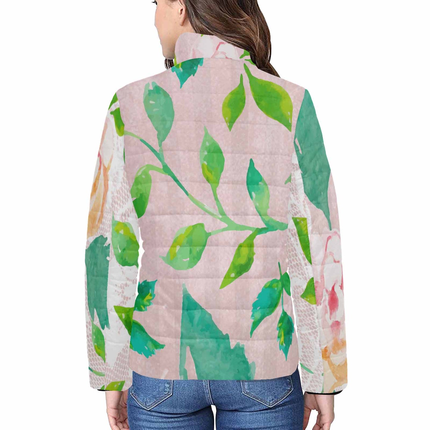 Victorian Lace print womens padded quilted jacket, design 21