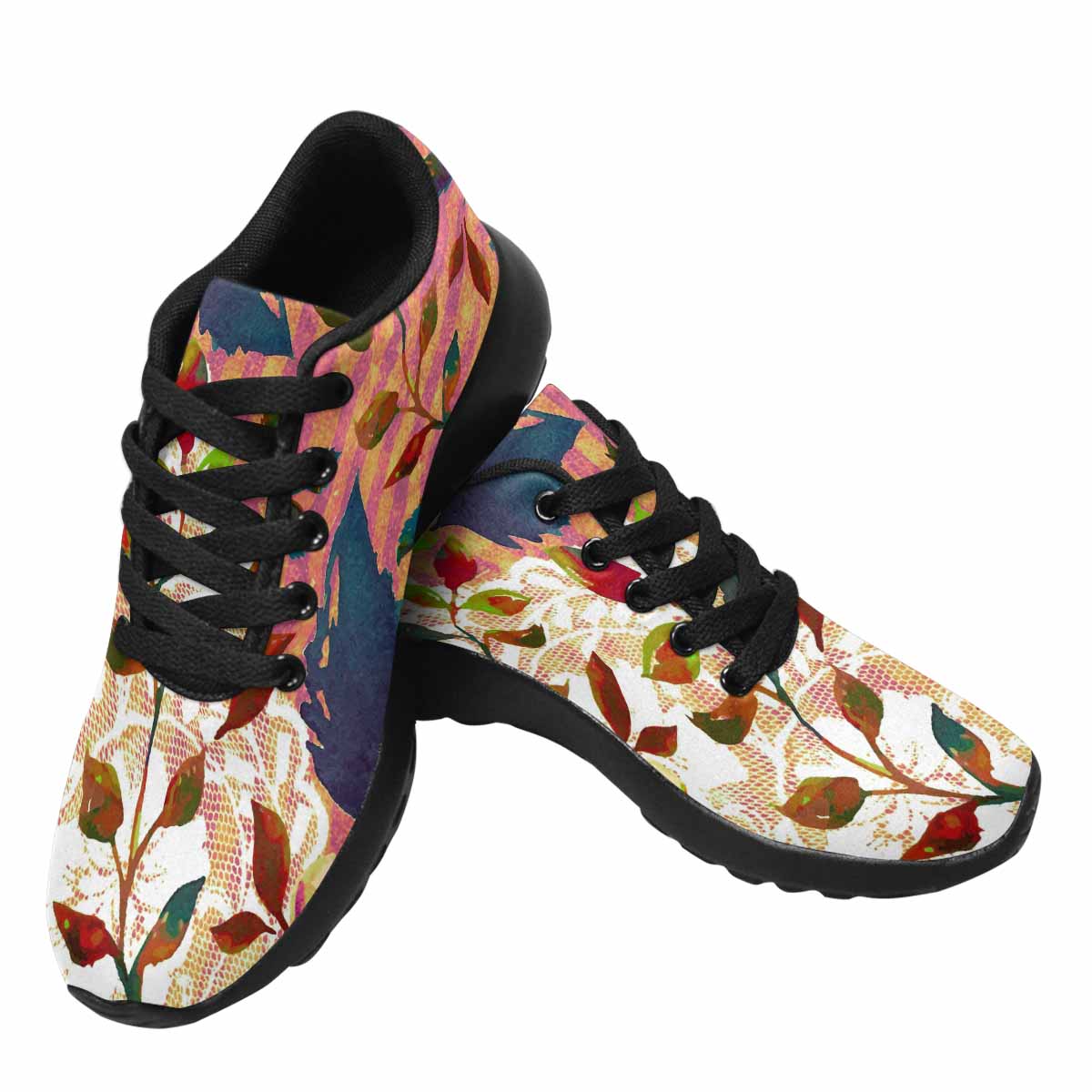 Victorian lace print, womens cute casual or running sneakers, design 22