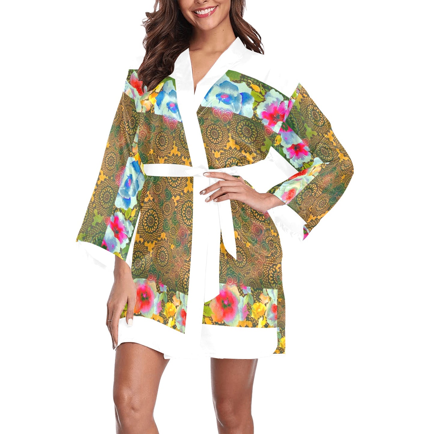 Victorian Lace Kimono Robe, Black or White Trim, Sizes XS to 2XL, Design 15