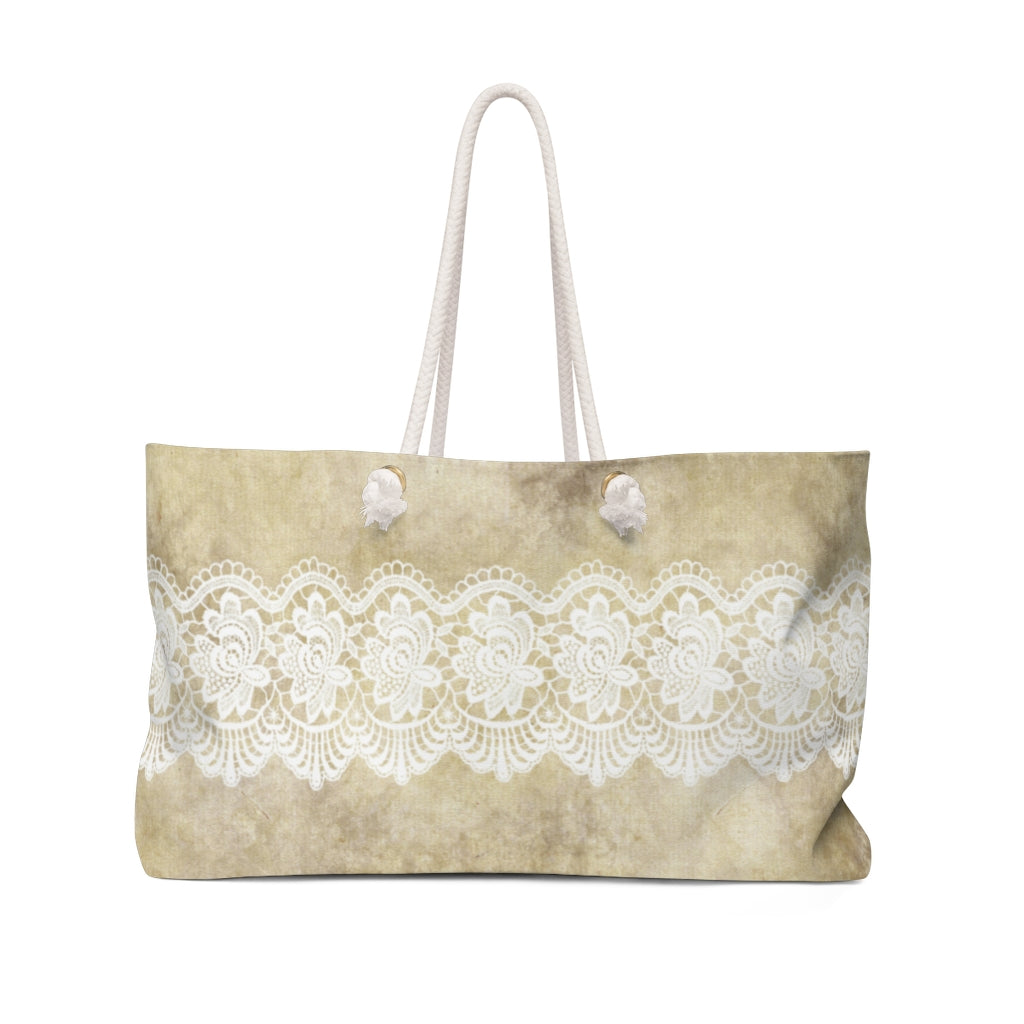 Victorian lace print weekender bag, large, design 28