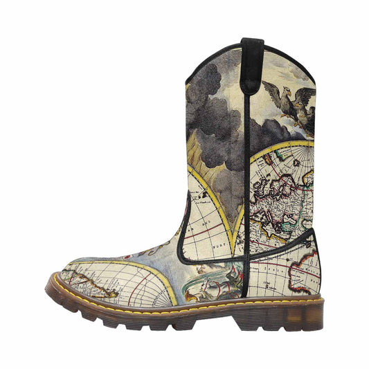 Antique Map design womens western lumber boots, Design 19
