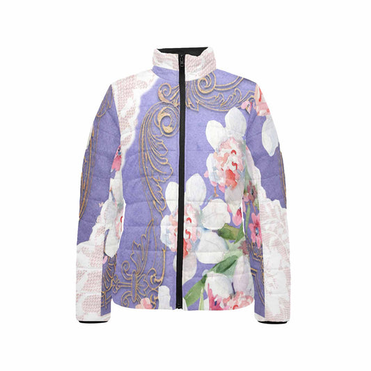 Victorian Lace print womens padded quilted jacket, design 47