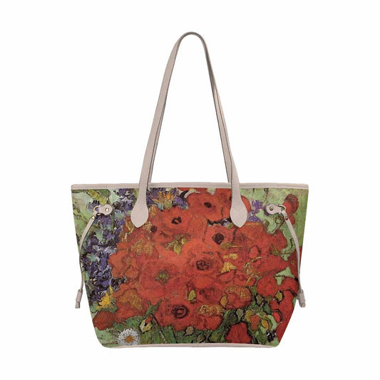 Vintage Floral Handbag, Classic Handbag, Mod 1695361 Design 47, BEIGE/TAN TRIM